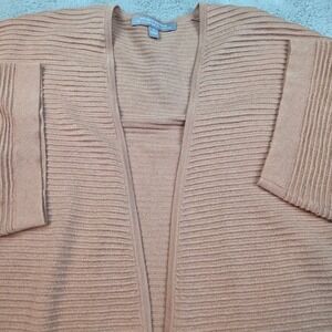 Neiman Marcus Silk Cashmere Wool Ribbed Open Front Cardigan Womens L Terracotta
